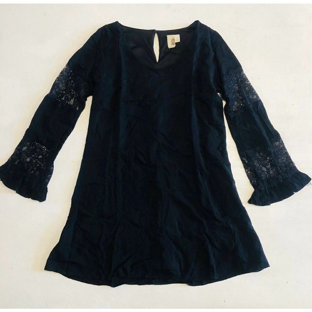 Anthropologie Black Blouse Lace Sleeve